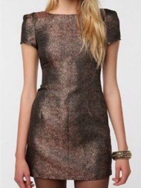 Ladakh Metallic Bronze Short Sleeve Mini Dress